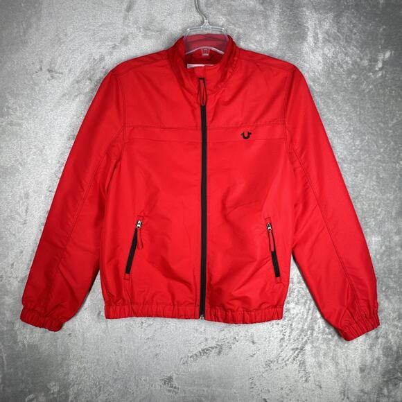 True Religion Jacket Mens Small Red Black Track Jacket Lightweight Street Preppy - Picture 2 of 12
